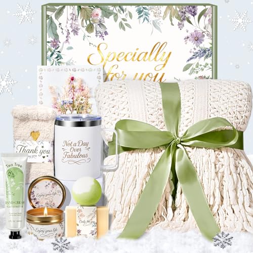 Get Well Soon Gifts for Women, Self Care Gift Baskets, Christmas Birthday Gifts for Women Spa Care Package, Thinking of You Sympathy Gift Box for Mom, Her, Friend, Sister, Wife (Ivory)