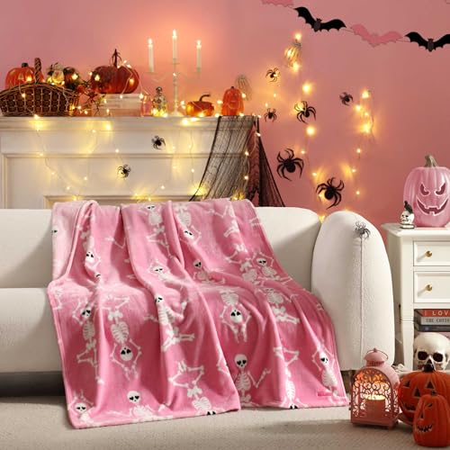Betsey Johnson - Blanket Buttery-Soft Throw Blanket for Couch or Bed Boldly Plush & Oversized Bedding (Yoga Skeleton Pink 50 x 70)