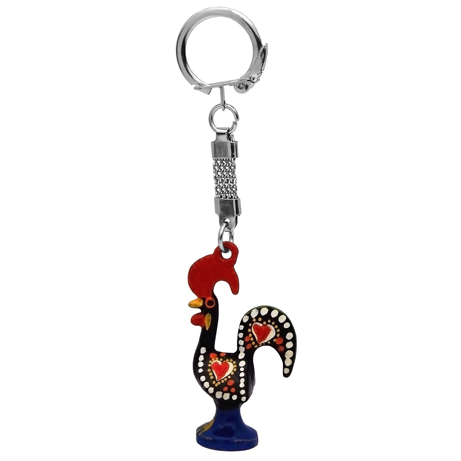 Galos Good Luck Portuguese Barcelos Rooster Metallic Keychain (Black), Medium