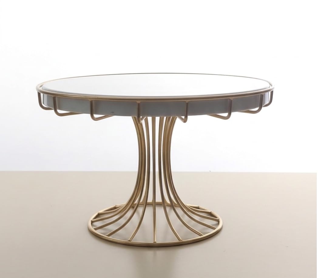 Luxury Round Metal Cake Stand with Elegant White Top & Gold Wire Base-image-12