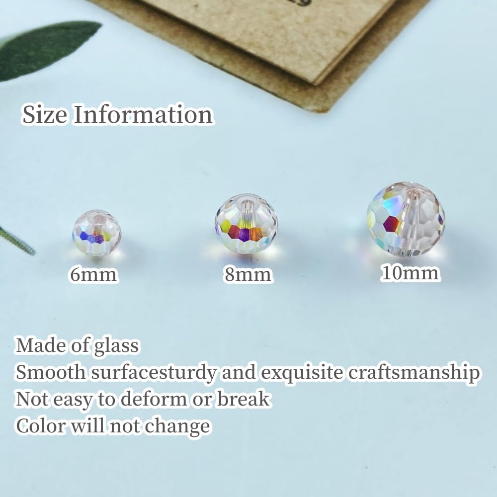 Crystal Glass Beads 150 Pieces 6mm Round 96 Faceted Glass Spacer Beads for Jewelry Making Bracelet Necklace Earring DIY Craft(Water Pink AB) - Image 2
