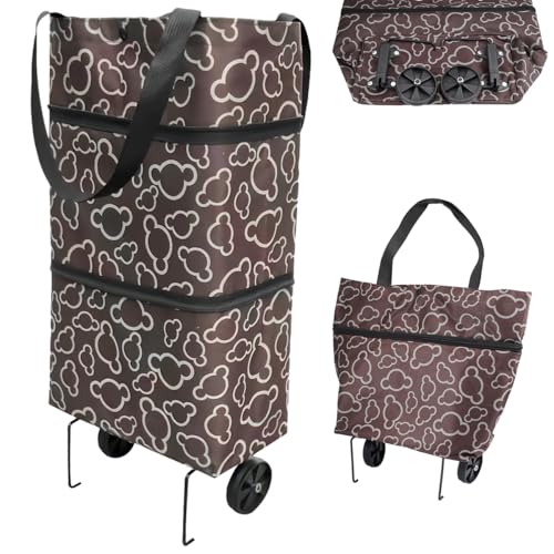 Faltbarer Einkaufstrolley, 2 in 1 Einkaufstasche mit Rollen Faltbar, Leicht Faltbarer Einkaufstasche für Einkaufswagen, Multifunktionaler Einkaufstrolley Klein Faltbar, Collapsible Shopping Trolley
