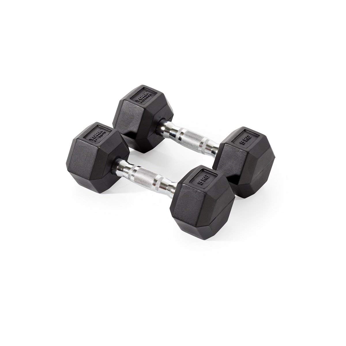 York Fitness Rubber Hex Dumbbells (Pair) - Black, 5kg
