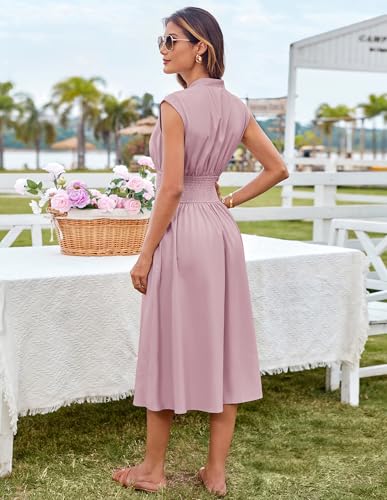 Image of GRACE KARIN Womens Summer Casual Dress, Business Office Work Dresses, Cap Sleeve Zipper Front Flowy Midi Dress with Pockets