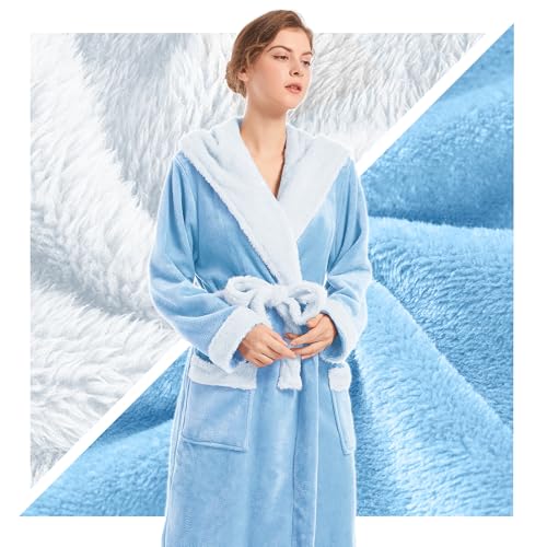 Image of Inner Wish Women Hooded Plush Robe, Fleece Highly Absorbent Cozy Warm Bathrobe