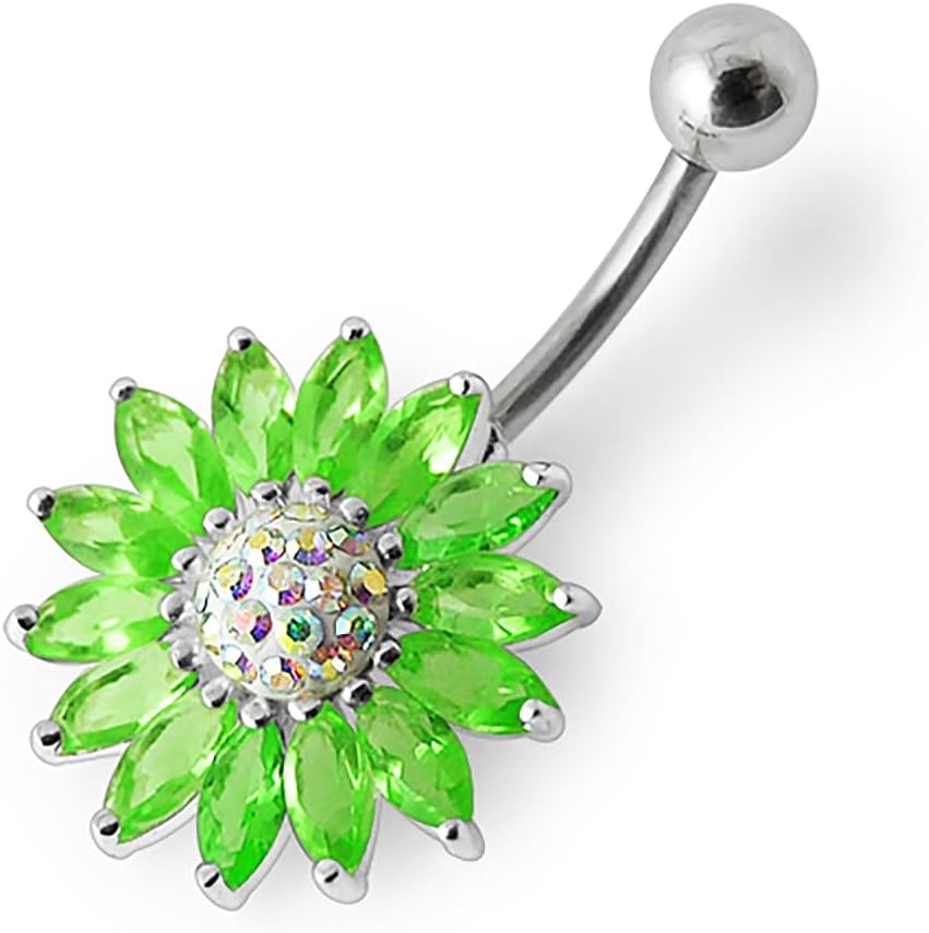Stylish Mini Sunflower Design 925 Sterling Silver with Stainless Steel Belly Ring - Belly Button jewelry - Navel jewelry