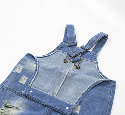 KIDSCOOL SPACE Garotas com bolso vertical rasgado moda lavado com água processando macacão jeans, az