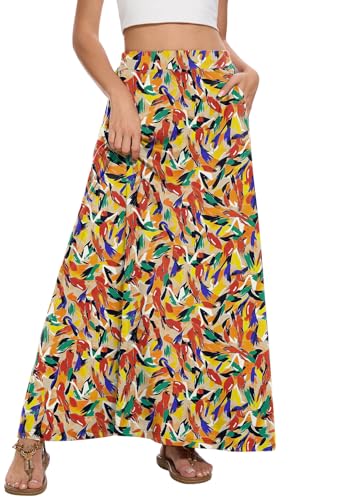 Image of Womens Maxi Skirt Long Flowy Summer A-Line High Waist Skirts