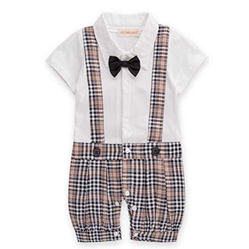 ARAUS Bebé Niños Mono de Caballero De Una Pieza Trajes De Tirantes con Corbata De Lazo Verano Manga Corto Dibujo Barco Algodòn 0-18 Meses