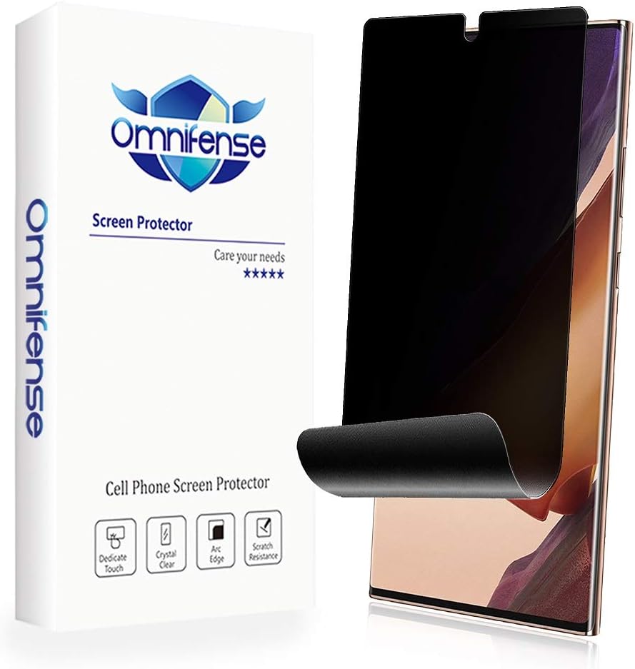 Omnifense Galaxy Note 20 Ultra 5G Privacy Screen Protector Full Adhesive Soft Film (NOT Tempered Glass), Case Friendly Support in-Screen Unlock, 2 Way Anti Spy Privacy Protection for Samsung Note 20 Ultra, 2 Pack