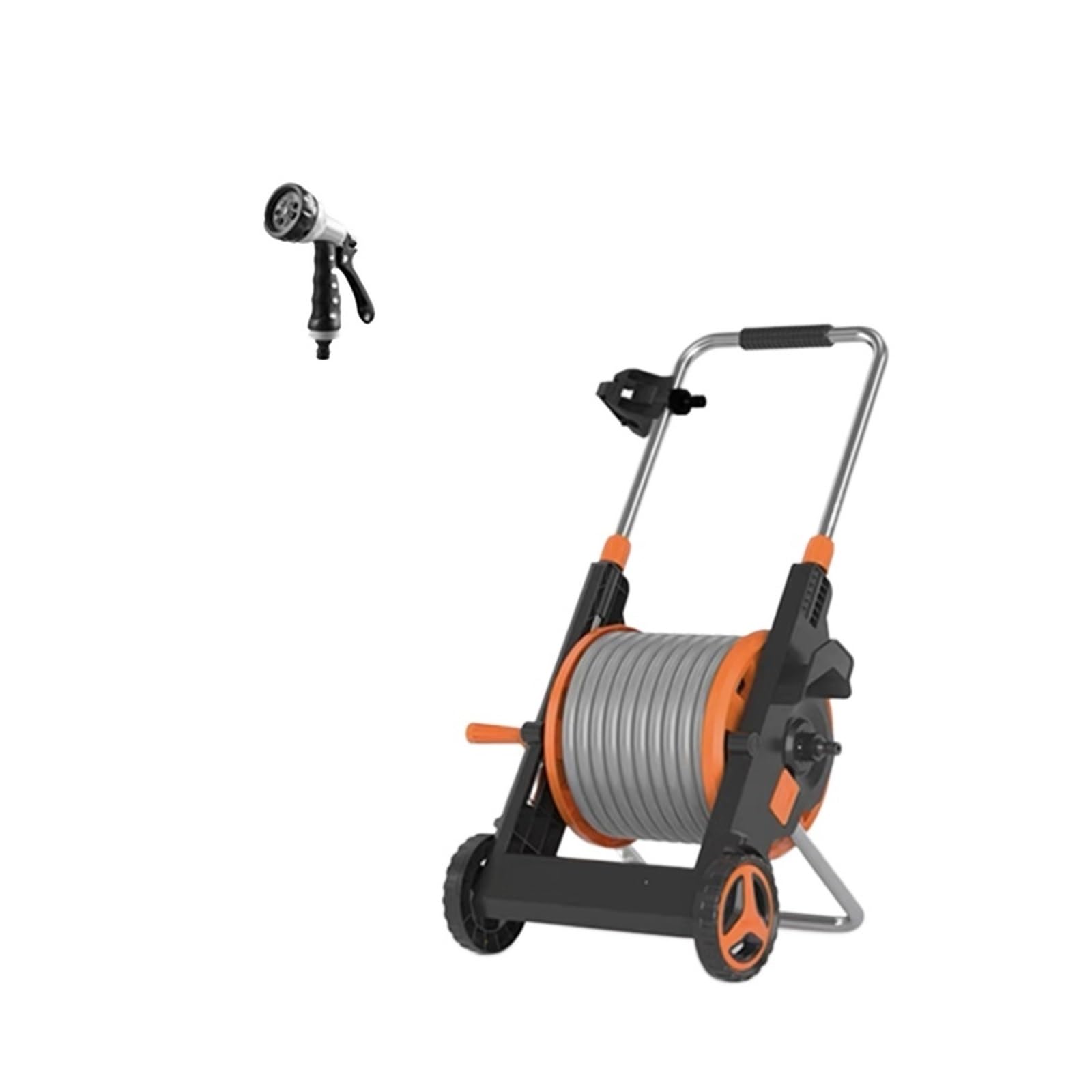 Pistolet d'arrosage avec embout multi-jets, Chariot enrouleur de tuyau d'arrosage avec conception extensible sans pli, 1/2 pouces X 20M(Size 02)
