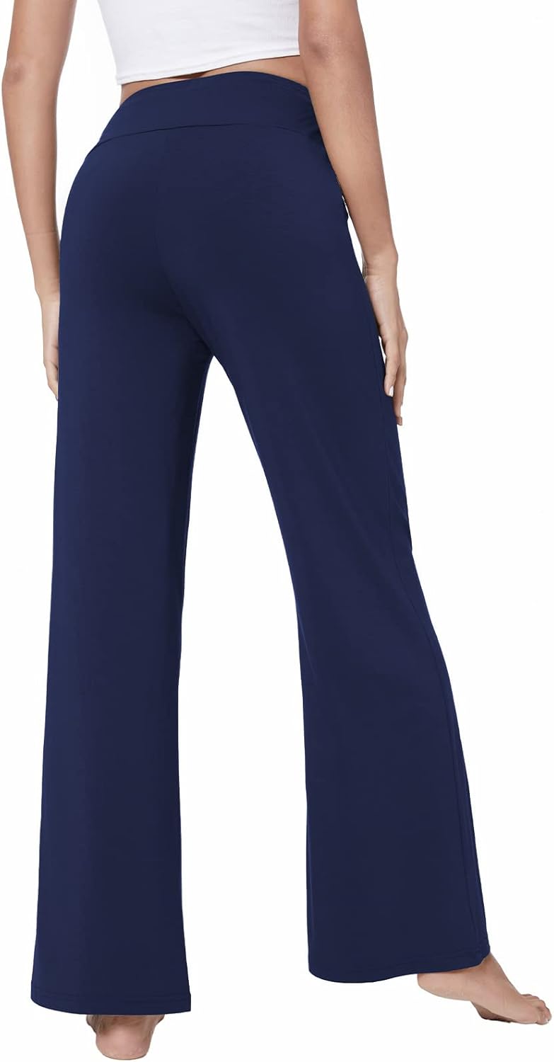 QUALFORT Women's Soft & Stretchy Wide Leg Pants High Waisted Casual Lounge Wear - Image 3