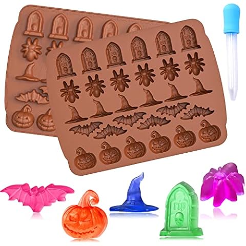 AIERSA Halloween Candy Gummy Molds, 2 Pcs 30 Cavity Halloween Molds Silicone with 1 Pcs Dropper for DIY Halloween Gummies, Candy, Jelly, Chocolate, Jello Cover