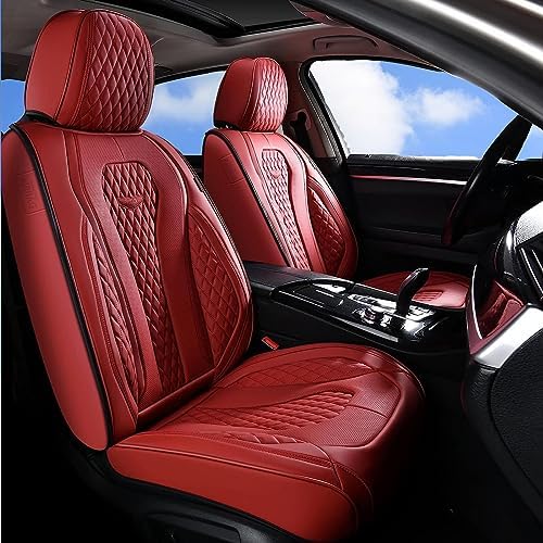 Coverado Leather Seat Covers Front, 2-Pack Universal Seat Covers for Cars, Waterproof Luxury Leatherette Car Seat Cushions, Auto Car Seats Protectors, Driver Seat Covers Fit for Most Vehicles Red