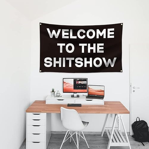 Miniatura 5 de Bandera de bienvenida a la mierda de 3 x 5 pies para decoración de pared de dormitorio universitario para el hogar, 100% poliéster con cuatro ojales