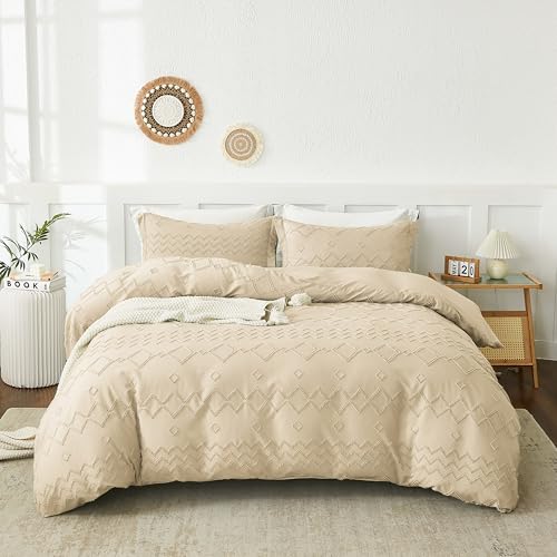 EMME Bettwätsche-Set 200x200 cm Boho mit 2 Kissenbezug 80x80cm, Beige...