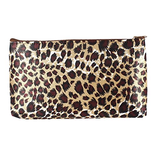 uxcell Leopard Pattern Lady Zip up Mirror Cosmetic Pouch Makeup Bag Travel Accessory