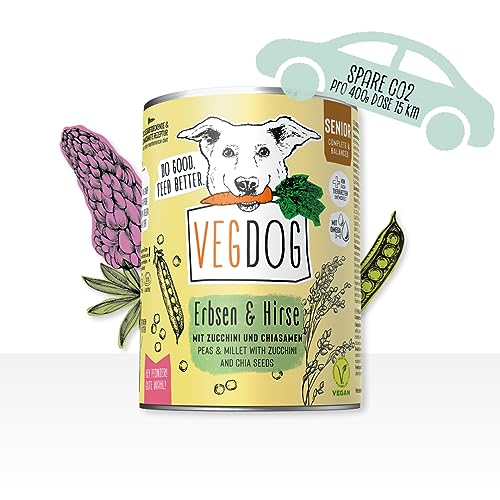 VEGDOG hypoallergenes Nassfutter für Senioren (6 x 400 g) | Adulte Hunde ab 7 Jahren | gut verdaulich | Alleinfutter für Allergiker mit Erbsenprotein