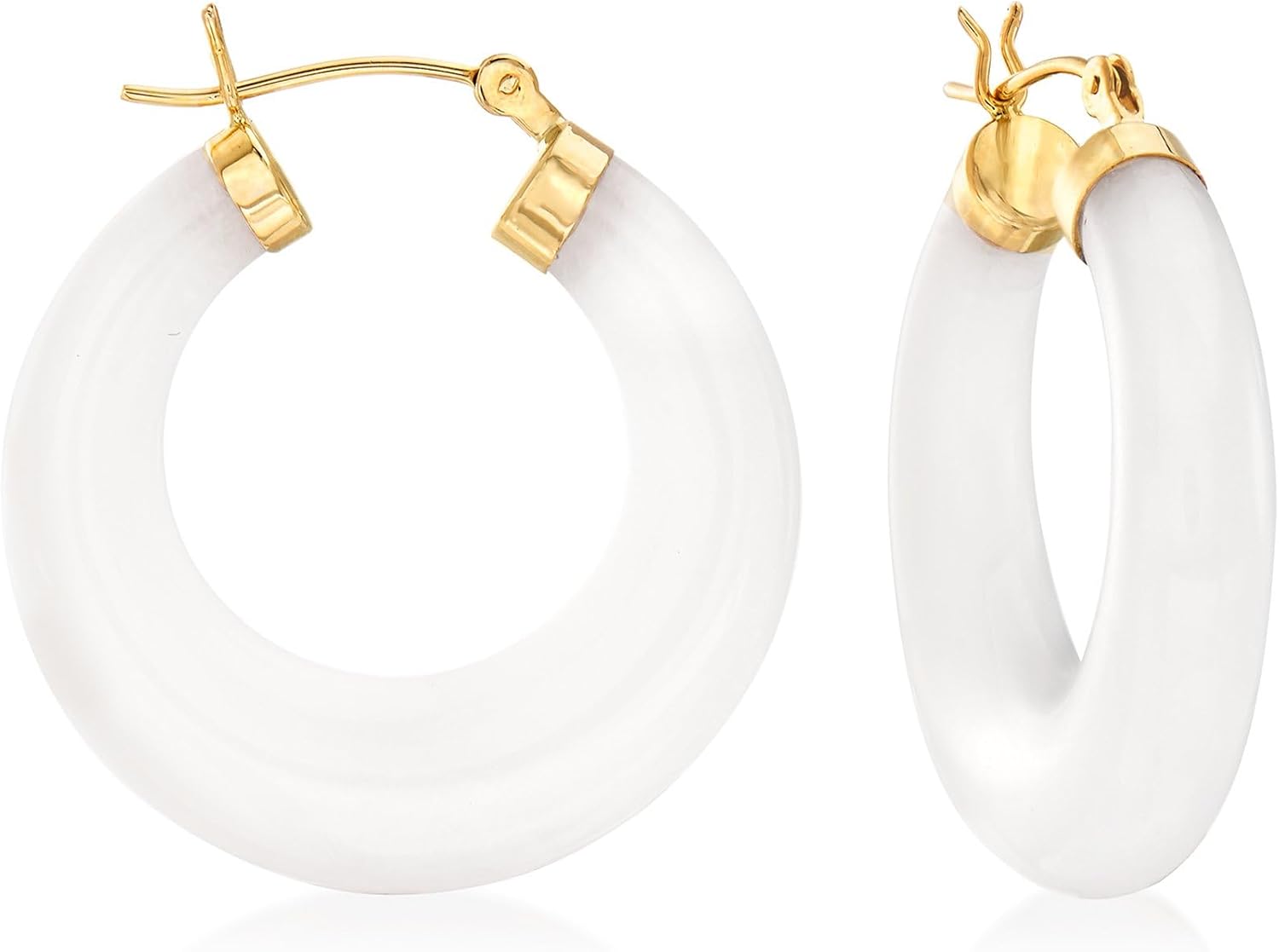 Ross-Simons Round Gemstone Hoop Earrings in 14kt Gold 1 1/8 inches