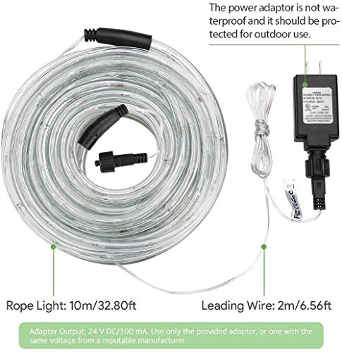 Lighting Ever Le Led Rope Lights,33 Ft 240 Led,Low Voltage,Daylight White,Waterproof,Connectable Clear Tube Indoor Outdoor Light Rope&String For Deck,Patio,Pool,Bedroom,Boat,Landscape Lighting&More #TOP6