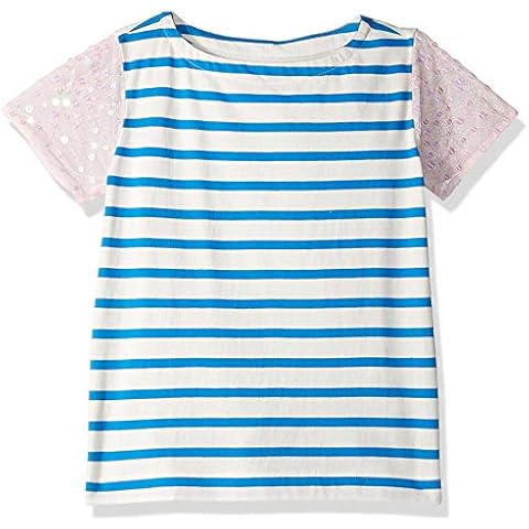 LOOK by crewcuts Girls' Sequin Sleeve T-Shirt, Blue Stripe/Pink, L Cover