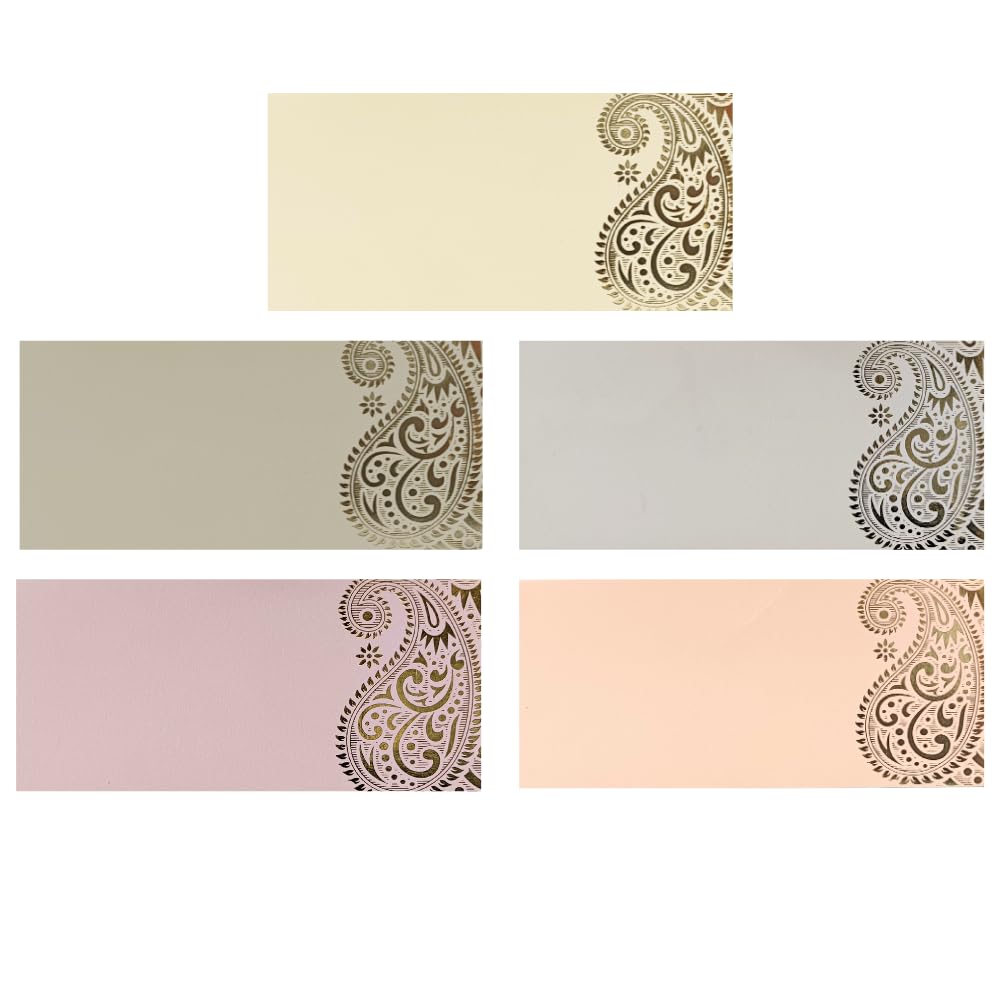 TOPSHELF Pack of 25 Perfume sheet gift envelopes in 5 Colours Premium Designer Shagun Lifafa/Money Gift Envelope with Gold foil priting Gifting Money on any occasion (Design 1, PACK OF 25)