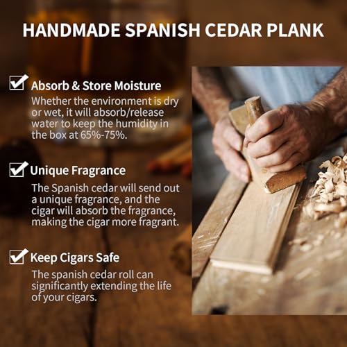 Image of Cigar Humidor Clear Acrylic Humidor Spanish Cedar Plank Cigar Case Box Plastic Portable Airtight Container Holds 20-30 Cigars with Hygrometer and Humidifier(Small)