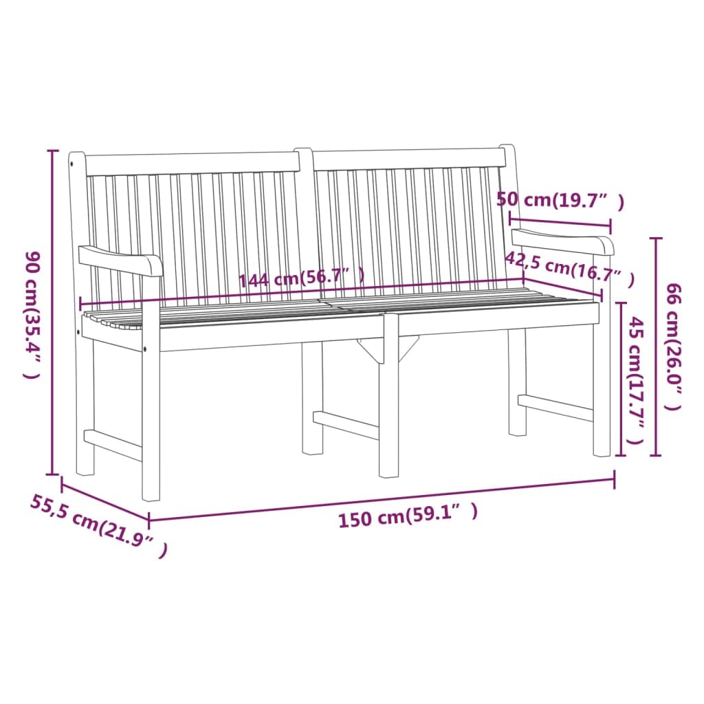 Fengshui Akazienholz Sitzbank 150x55 cm Gartenbank | Massivholz, geölt, wetterbeständig, Armlehnen, Rückenlehne, pflegeleicht