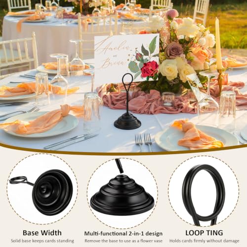 Image of 12 Pcs Table Number Holders Black 4.7 Inch Metal Place Card Holders Table Number Stands Tabletop Sign Stands for Photos, Menu, Memo, Notes, Wedding, Restaurant, Banquet, Birthday