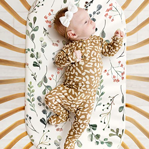 Image of GRSSDER Stretchy Ultra Soft Fitted Bassinet Sheet Set 2 Pack, Universal Fit for Bassinets Baby Cradle Moses Basket Oval Rectangle Pad /Mattress,