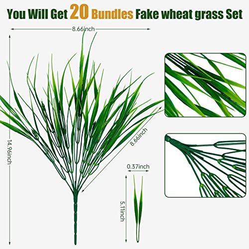 Lnoicy 20Pcs Artificial Outdoor Plants, Fake Wheat Grass Greenery Shrubs Uv Resistant Faux Plastic Plants Garden Porch Window Box Décor (Grass) #TOP1