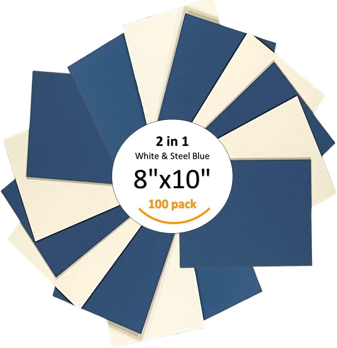 8x10-inch 4-ply Acid Free Mat Board backing,White Board with Steel Blue Back Face (Pack of 100)