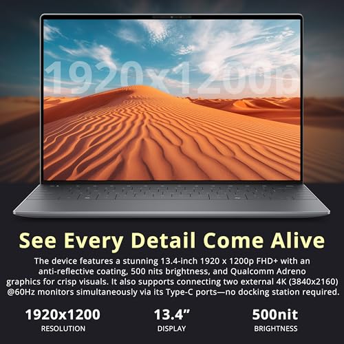 Image of Dell XPS 13.4 inch FHD+ AI Laptop, Snapdragon X Elite X1E-80-100, 16GB LPDDR5X, 2TB Storage (1TB SSD+1TB Docking Station), Qualcomm Adreno, Backlit Keyboard, Fingerprint, Wi-Fi 7, Win 11, Graphite