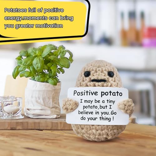 Eldtec Pomme de terre positive tricotée mignonne – Cadeau amusant pour le Nouvel An, un anniversaire et une décoration de fête (beige foncé, 2 pièces-pomme de terre) – vue 6