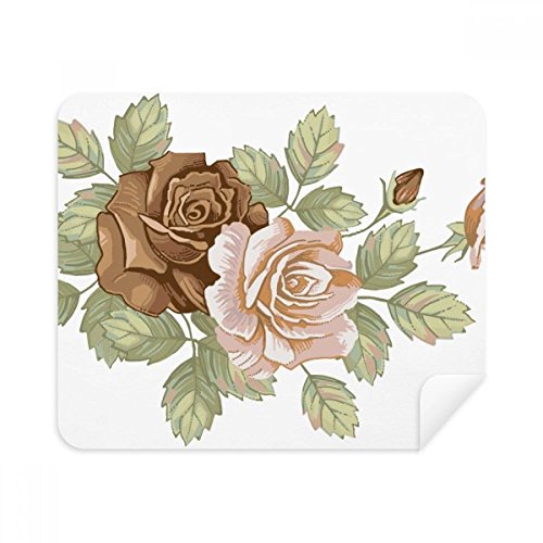 Rose Flowers Leaves Drawing White Roses Cleaning Cloth Screen Cleaner 2pcs Suede Fabric