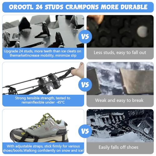 Image of GUSTAVE 1 Pair Ice Cleats for Shoes 24 Manganese Steel Spikes Design Ultra Strong Traction Anti-skid Ice Cleats Adjustable Ice Cleats for Men Women Outdoor Ice Cleats for Walking, Trekking, Hiking, M
