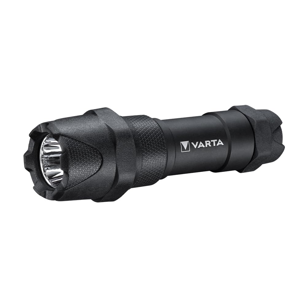 VARTA Indestructible F10 Pro 3,5 Vatios LED Linterna/Linterna de trabajo, incluye 3 pilas AAA de larga duración, resistente al agua y al polvo, absorbe impactos, carcasa de aluminio anodizado, negro