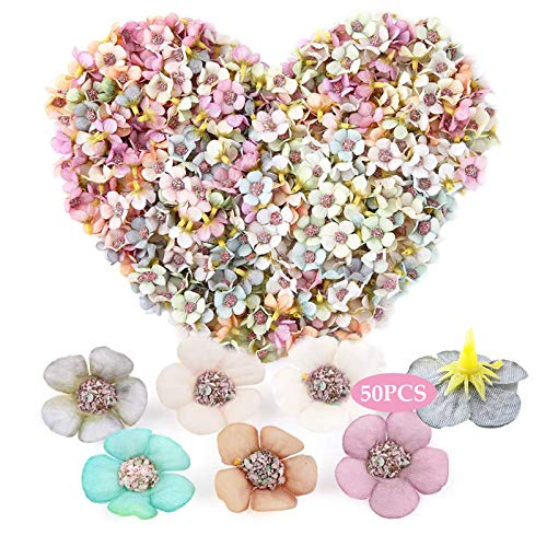 Multicolor Mini Flores Artificiales De Seda Cabeza De Flor De Margarita Falsas Margaritas Artificiales Multicolor Flores Head Cabezas De Flores De Tela para Corona Nupcial Ramos De Boda DIY 50 Piezas