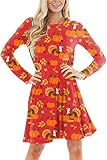 Turkey Dresses for Women Thanksgiving Long Sleeve Thankful Grateful Pumpkin Dress M