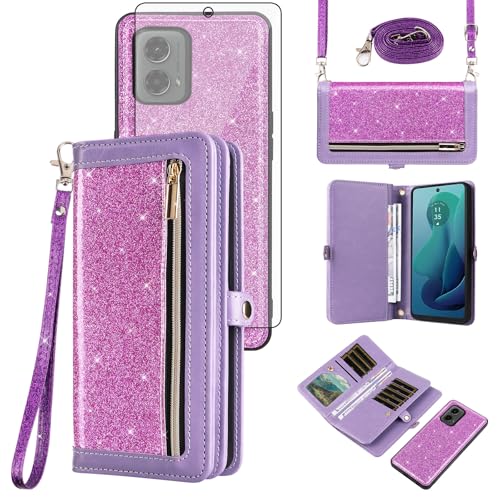 Coque Motorola Moto G 5G 2024 pailletée avec sangle pour sorties et soirées