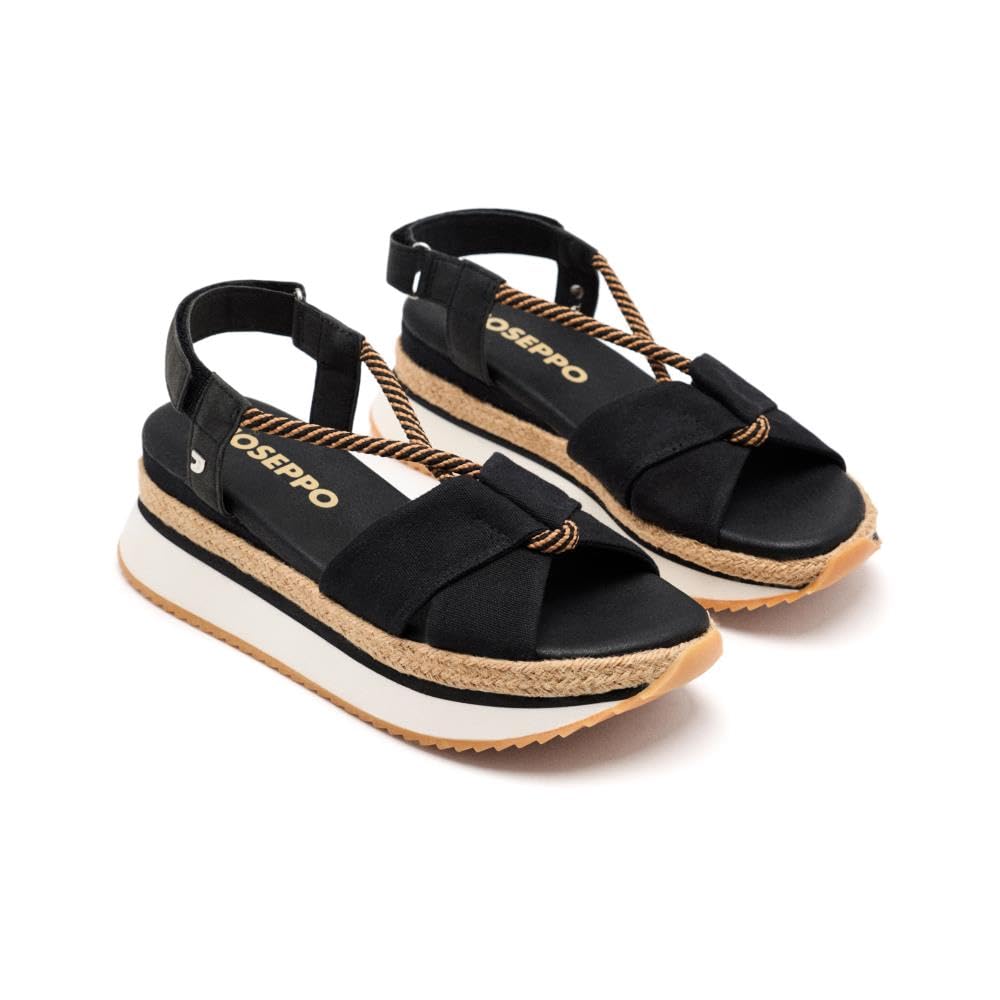 GIOSEPPO Ironton Raffia Platform Sports Sandals, Black, 8 UK