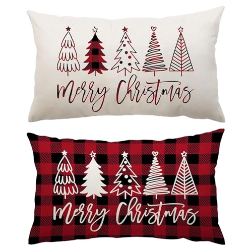 SORAYUXI 2 Stück Kissenbezug Weihnachten 30x50 cm Leinen...
