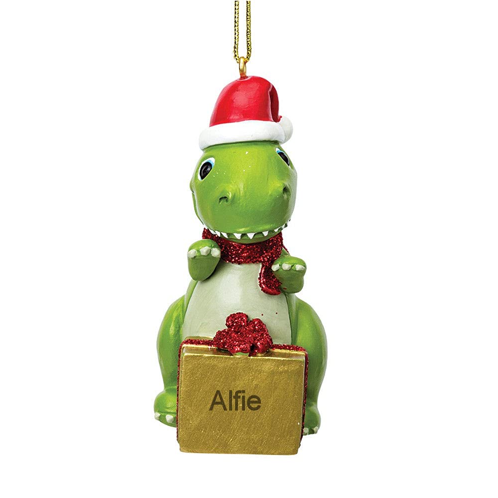 Personalised Cute Dinosaur Decoration Ornament Bauble with LASER ENGRAVED name by Chichi Gifts