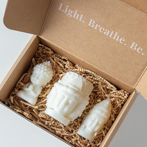 AURABOHO Set of 3 Unscented Buddha Candles Set - Natural Soy & Beeswax Candles Gifts for Women - Long Burning Relaxation Gifts for Yoga, Meditation, Mindfulness & Home Décor