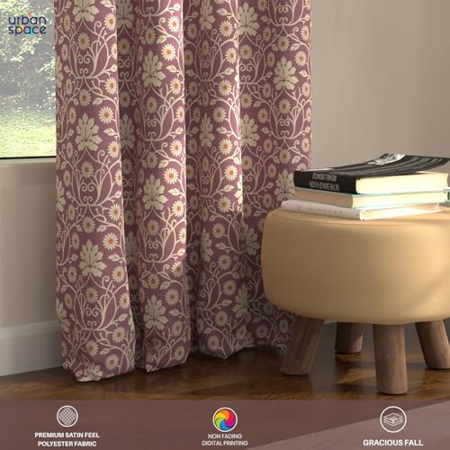 Image of Urban Space Blackout Curtains 5 Feet Set of 2 for Window, 80-85% Light Blocking Curtains for Living Room, Digital Printed Curtains with Eyelets, Tieback Included (Mystic Wine, 5 Feet)