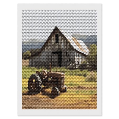 Pintura fotográfica de diamante para adultos con paisaje rústico de madera