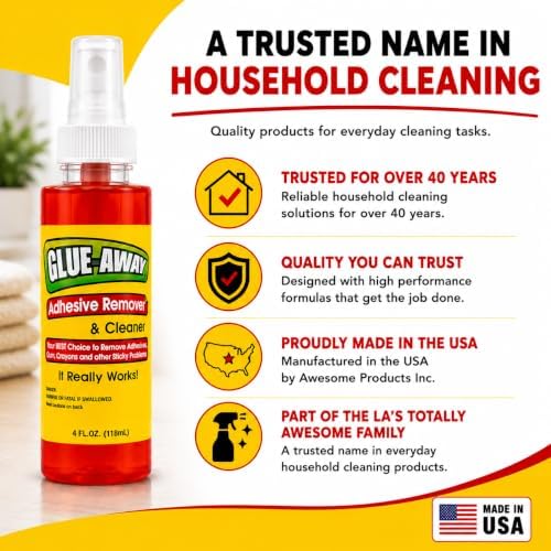 La's Totally Awesome Glue Away Adhesive Remover & Cleaner Spray, Adhesive, Sticker & Glue Remover, Removes Labels Residue, Tape Residue, Gum, Crayon, Wax & Tree Sap, Multi-Surface, 4 Fl Oz (Pack of 3) - 5