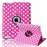 HDE Rotating iPad Case Magnetic Folding Leather Cover Folio Flip Stand for Apple iPad 2 iPad 3 iPad 4 (Pink & White Polka Dot)