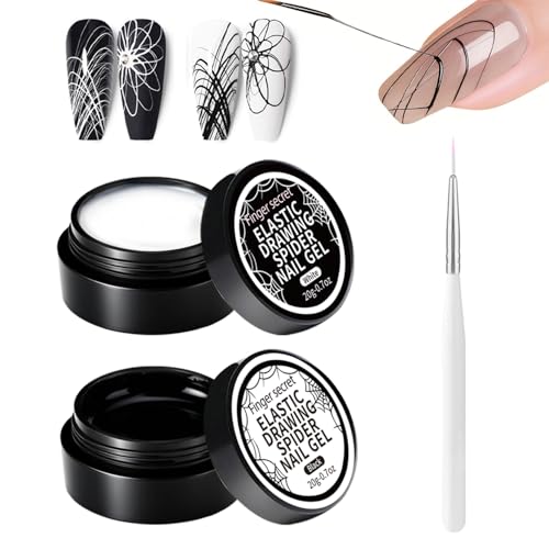finger secret 40g/1.4oz Elastic Drawing Spider Gel for Nails Polish White Black GelS Paint for Nails Art Wire Drawing Nail Gel for Line with Brushes for Nail Art