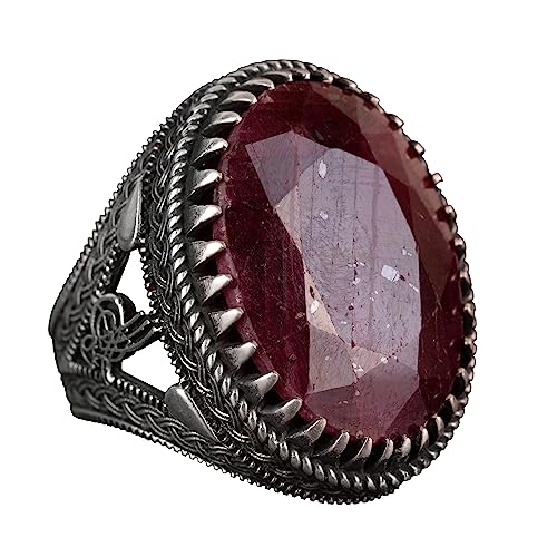 Genuine Real Natural Ruby Gemstone Ring, 28.65 Carat, Ottoman Seal Ring, Signet Ring, Sterling Silver Ring, Red #TOP20